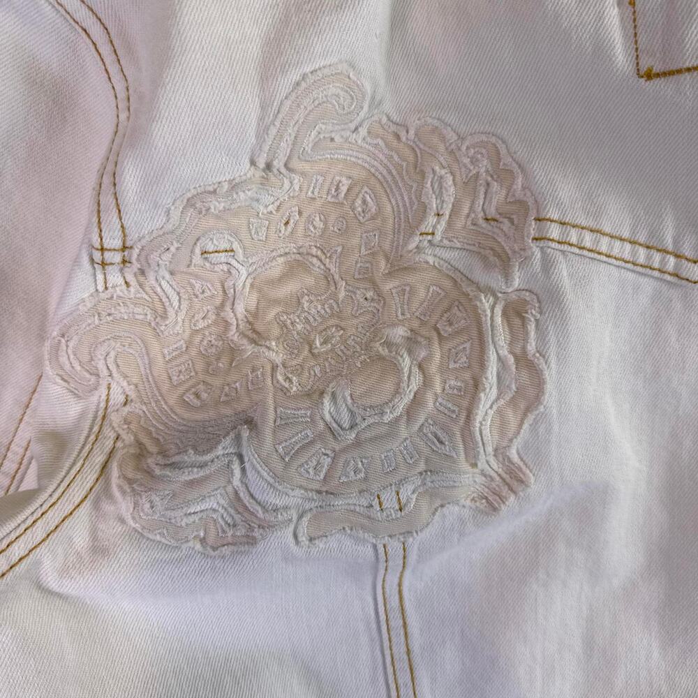 Old Navy Cropped Denim Jacket Women’s L White Embroidered Flower Back Trucker - Picture 7 of 7